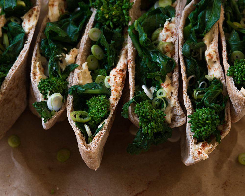 Pita Pockets with Broccoli Rabe and Hummus