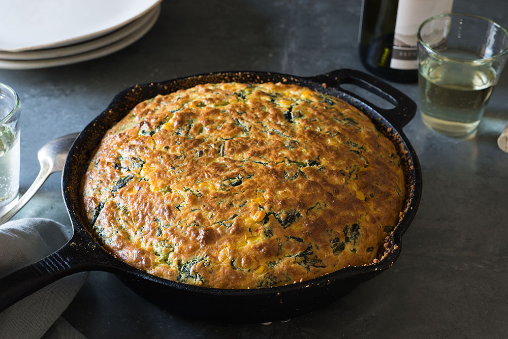 Broccoli Rabe, Corn and Cheese Soufflé