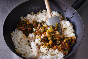 broccoli-rabe-kimchi-fried-rice-in-skillet