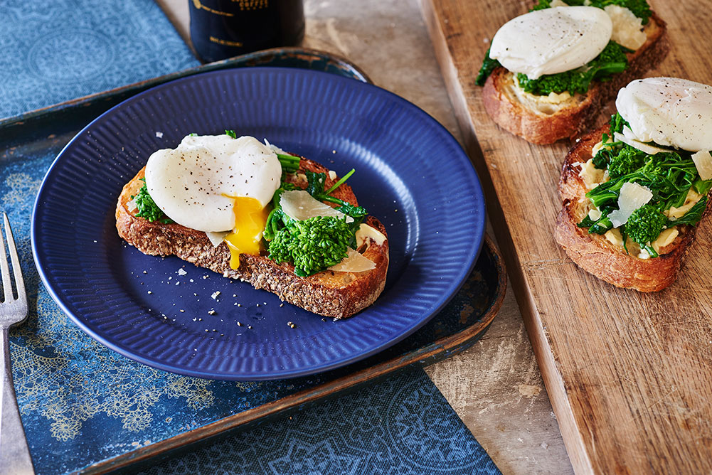 Garlicky Broccoli Rabe Toast with Poached Egg