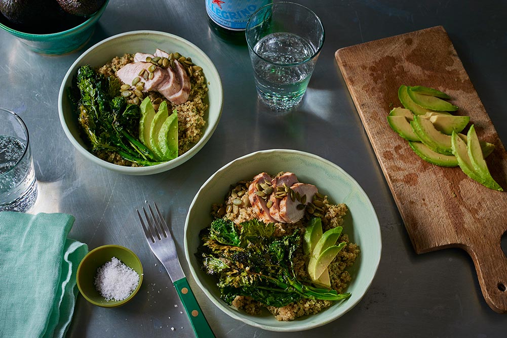 Roasted Broccoli Rabe Bowl with Lemon Vinaigrette and Grilled Chicken