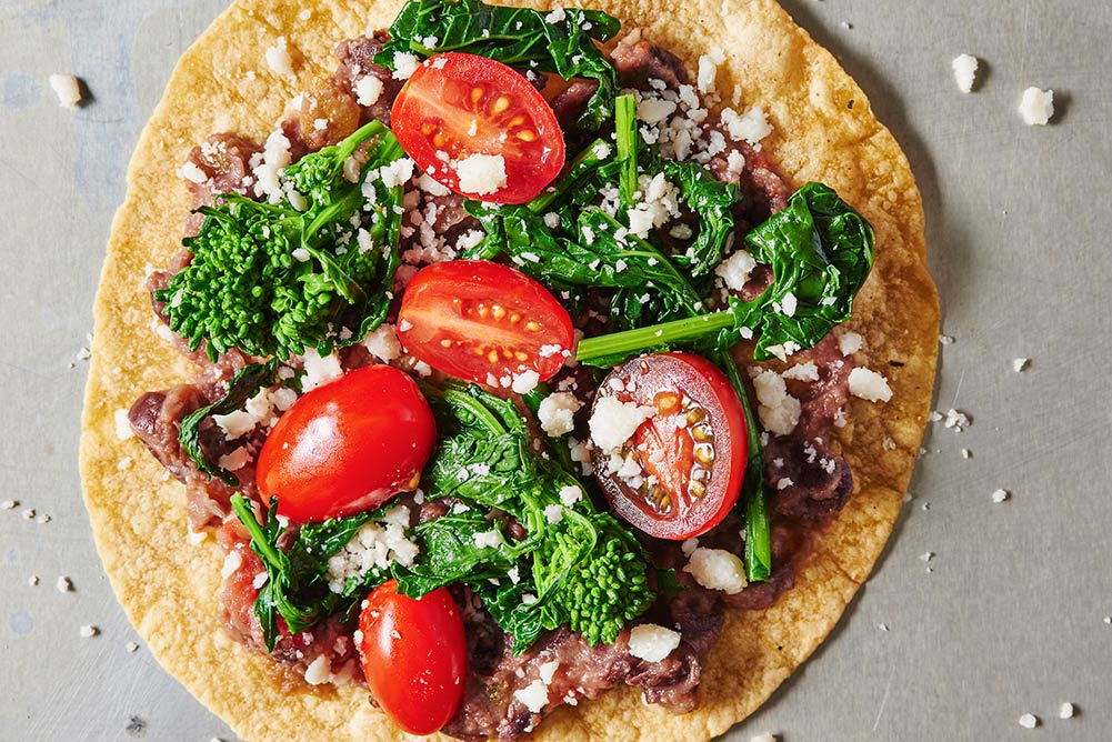 Tortilla Pizzas with Black Bean Mash and Broccoli Rabe