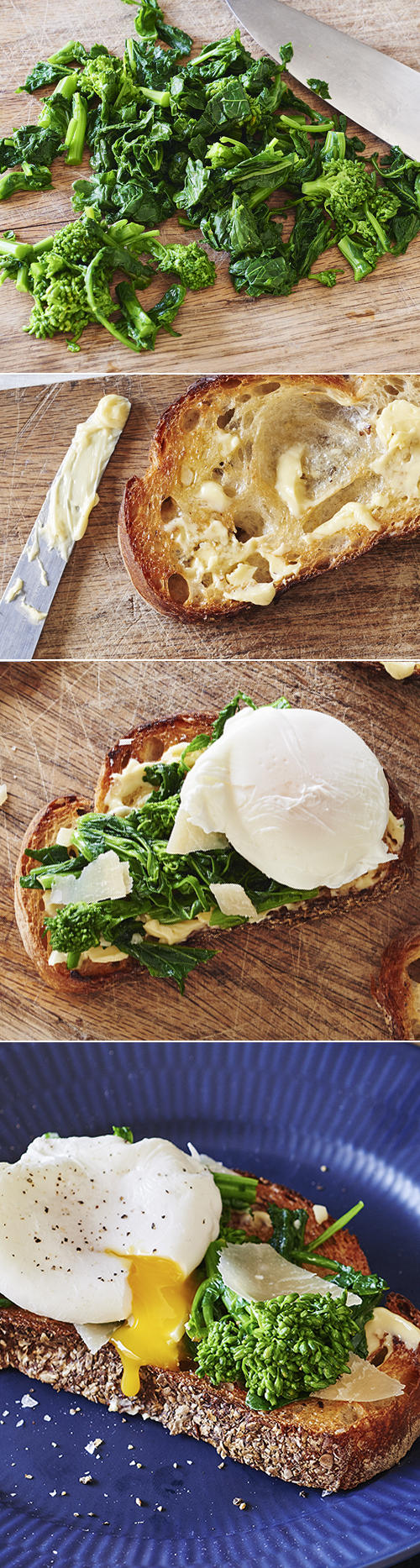 Andy Boy Broccoli Rabe Garlicky Toasts with Poached Egg