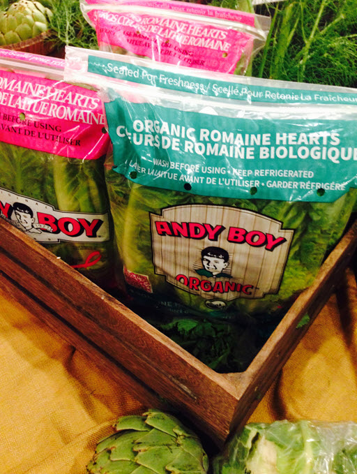 organic and romaine heart bags together