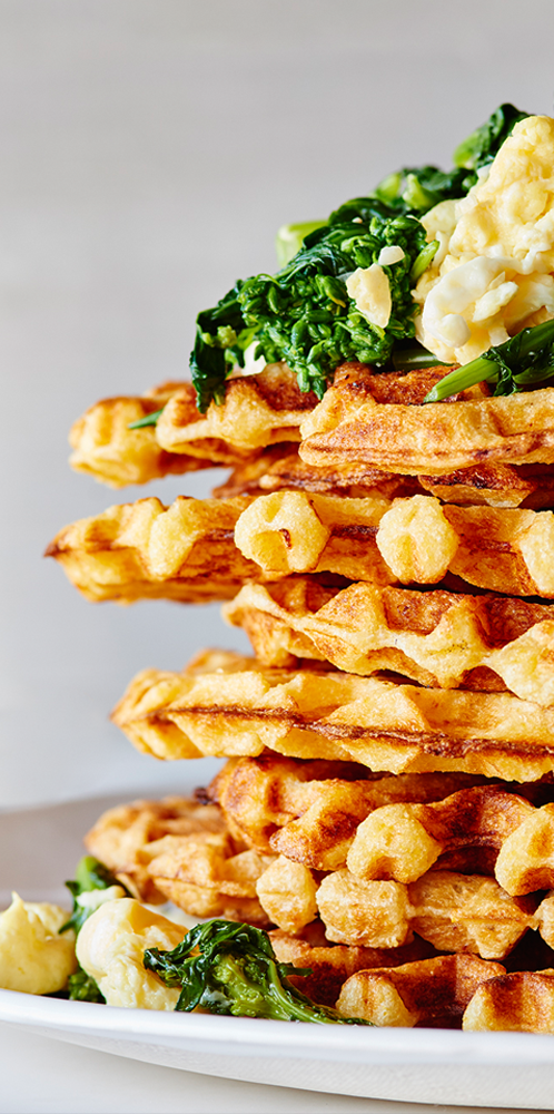 cheddar-waffles-with-broccoli-rabe-and-scrambled-eggs