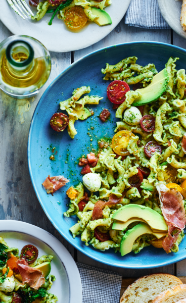 avocado-caprese-pasta-grilled-broccoli-rabe-andy-boy