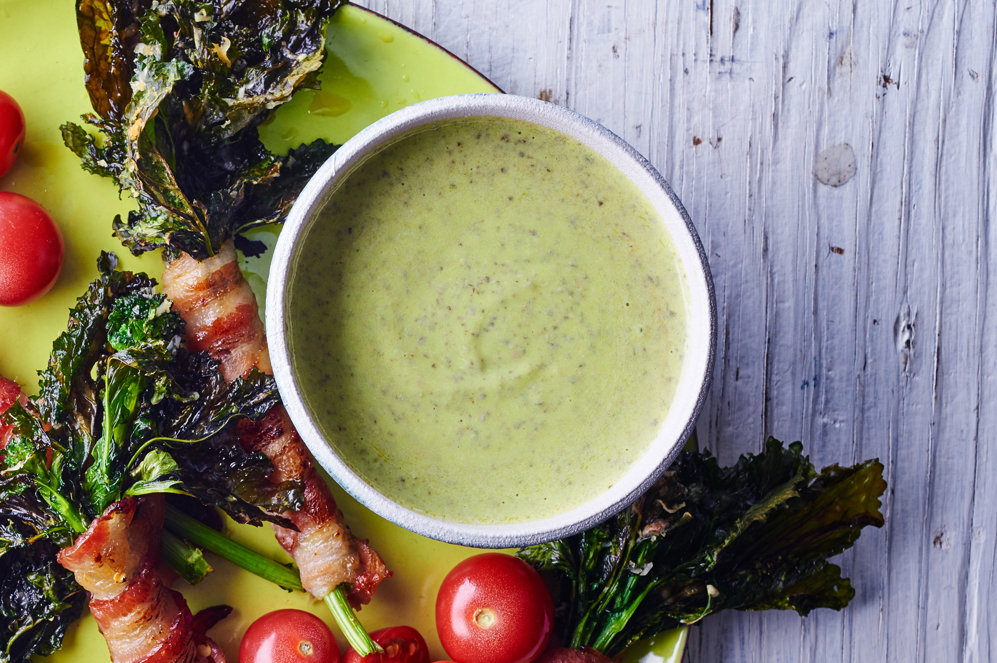 Garlic Dip Bacon Wrapped Broccoli Rabe