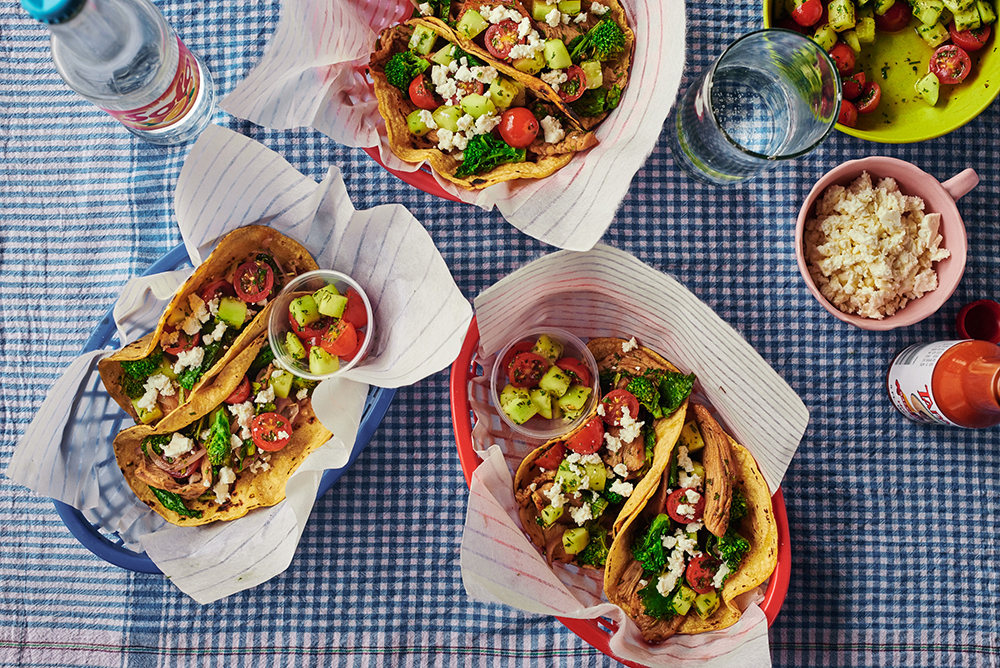 Greek Chicken Fajitas with Broccoli Rabe