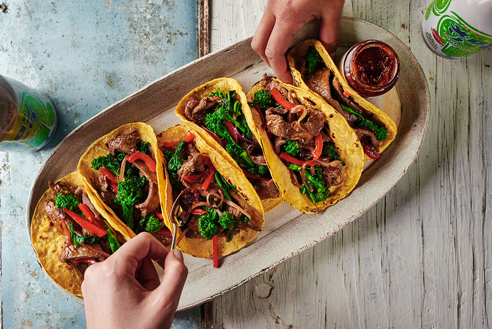 Spicy Korean Beef Tacos with Broccoli Rabe