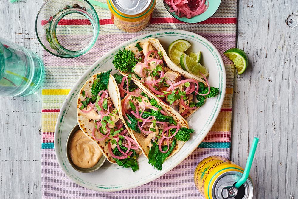 Porchetta Tacos with Broccoli Rabe and Chipotle Mayo