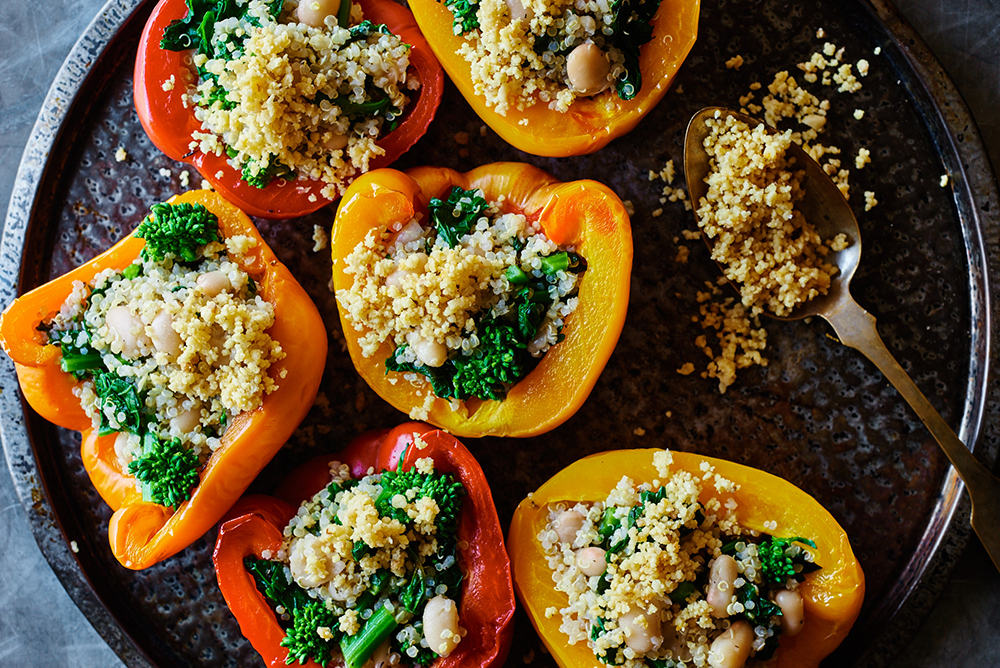 Broccoli Rabe Stuffed Peppers with Pine Nut Parmesan