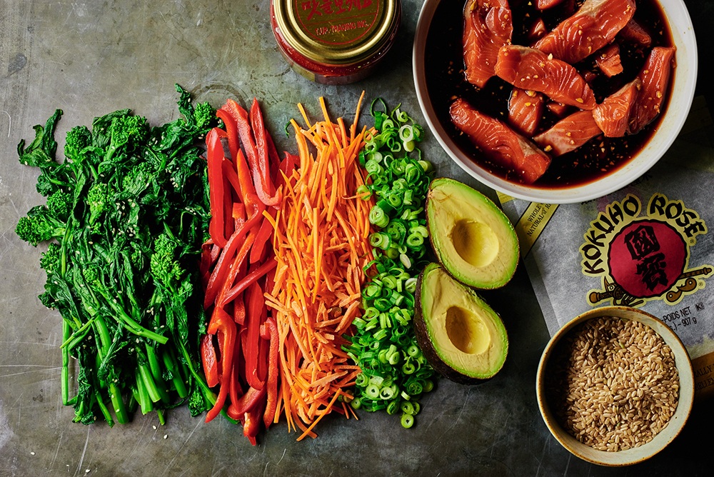 Broccoli Rabe Bibimbap with Salmon