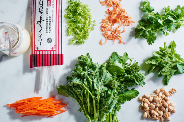 ingredients-rice-noodle-salad-broccoli-rabe