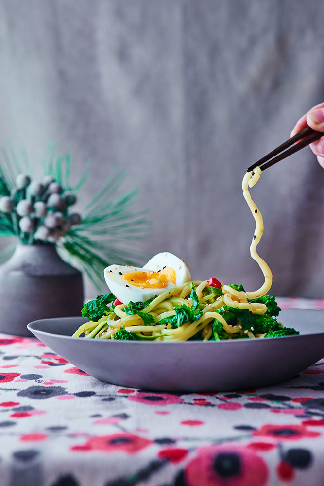 Broccoli Rabe Miso Ramen with Zucchini Noodles