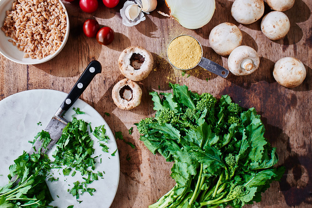 Broccoli Rabe and Farro Stuffed Mushrooms