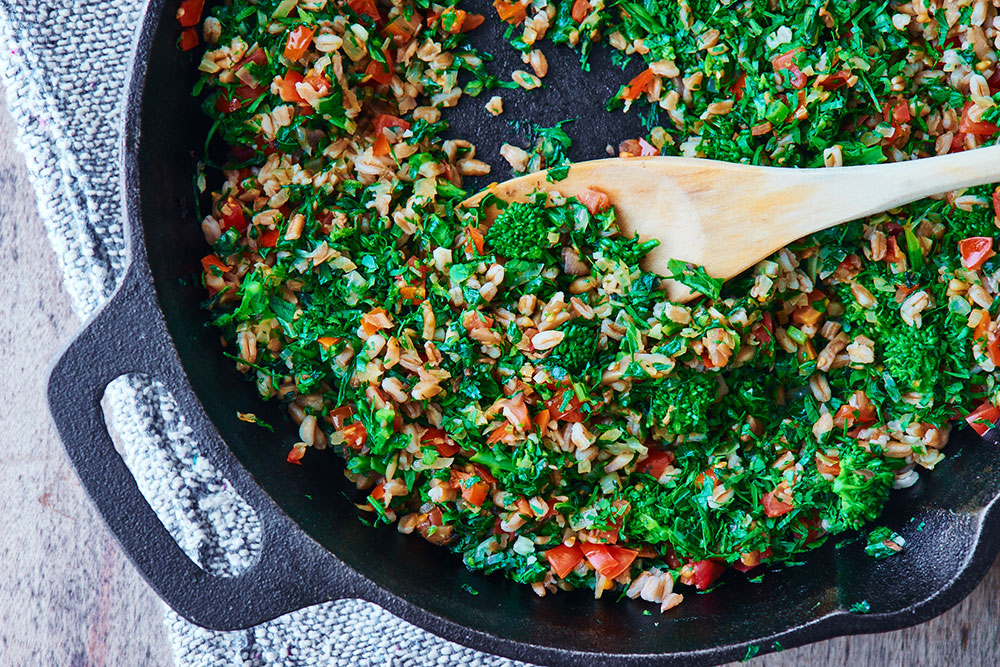 Broccoli Rabe and Farro Stuffed Mushrooms