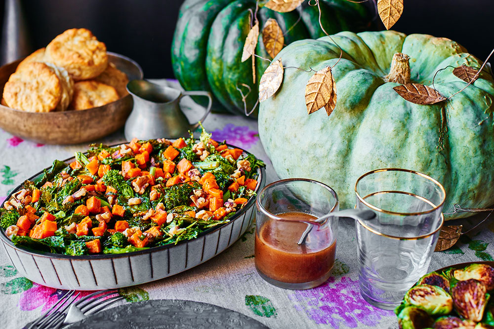Broccoli Rabe and Warm Roasted Sweet Potato Salad with Cinnamon-Maple Vinaigrette
