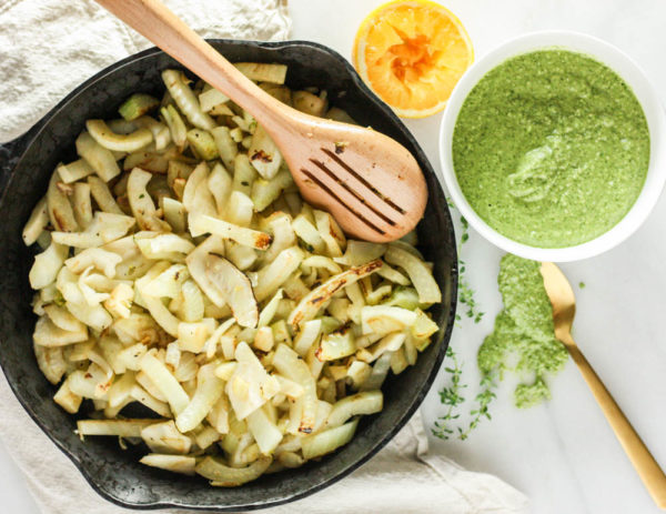 preparing-easy-sauteed-fennel-citrus-thyme-pesto-sauce