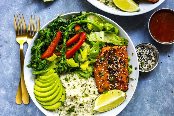 chili-lime-salmon-bowls-broccoli-rabe-cauliflower-rice