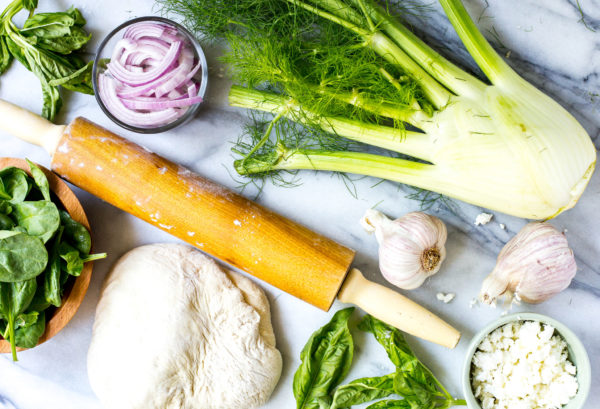 ingredients-fennel-goat-cheese-spinach-pizza