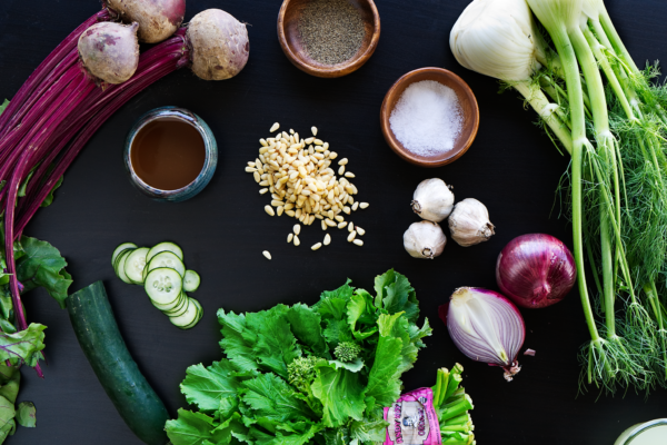 beet-fennel-gazpacho-broccoli-rabe-pesto