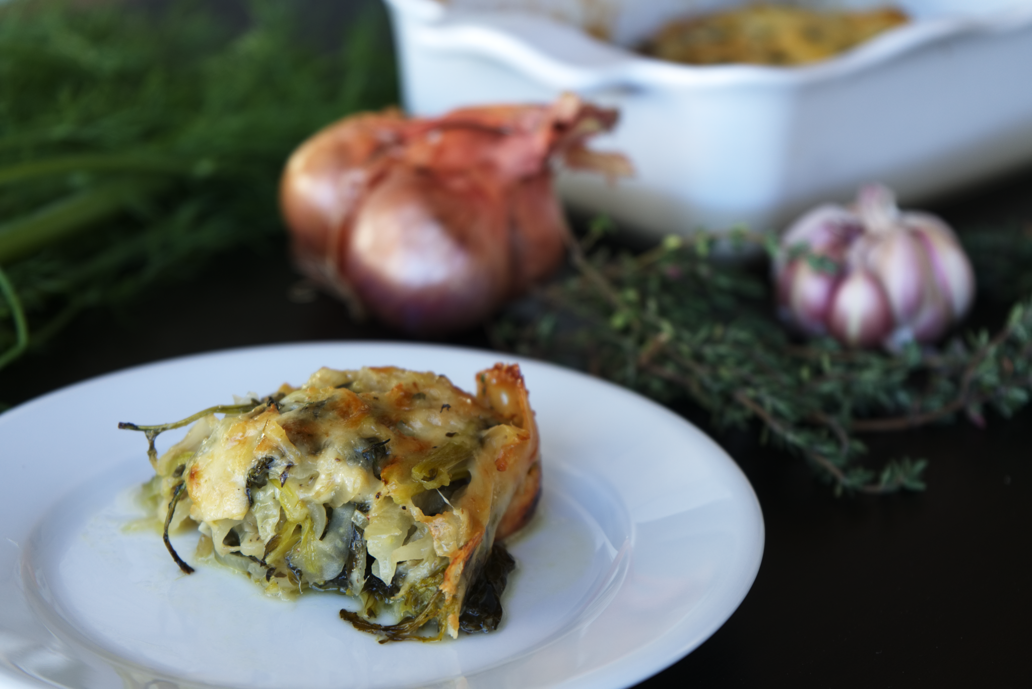 Spiralized Fennel and Broccoli Rabe Gratin