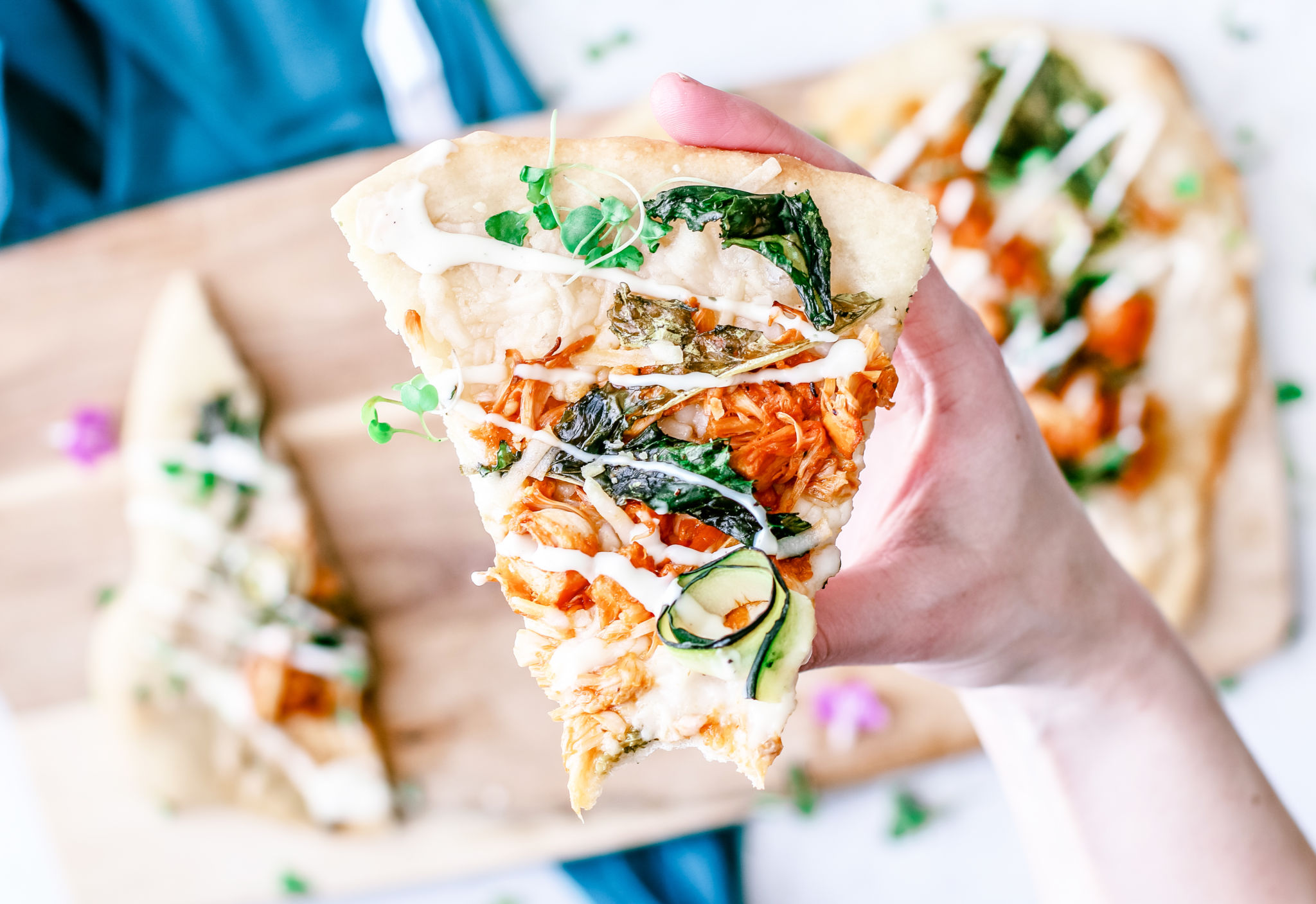 Vegan Buffalo Jackfruit and Broccoli Rabe Flatbread