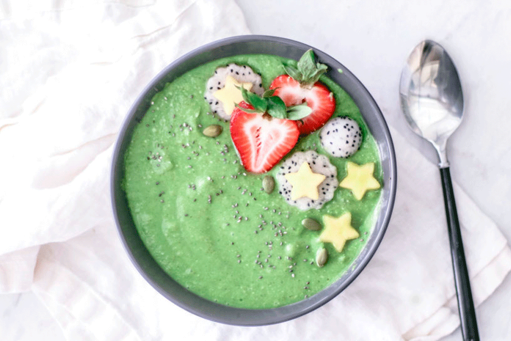 Healthy Green Smoothie Bowl with Broccoli Rabe