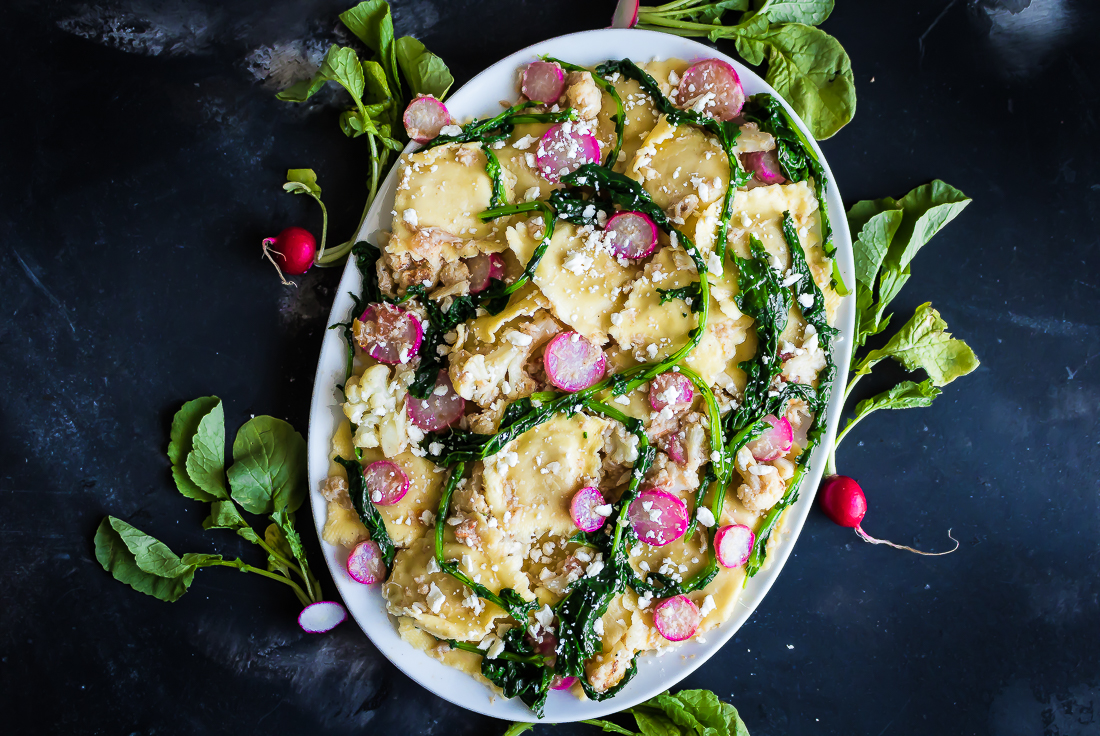 Ravioli Chili Crab Salad with Broccoli Rabe