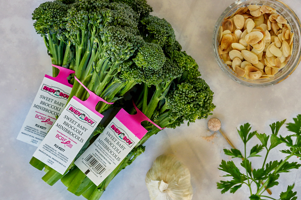 Roasted Sweet Baby Broccoli with Piquillo Pepper Romesco Sauce Andy Boy